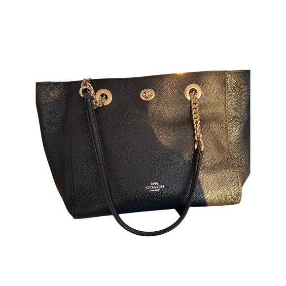 Coach Turnlock Chain Tote – Chic Polished Pebble Leather Handbag - Picture 3 of 11